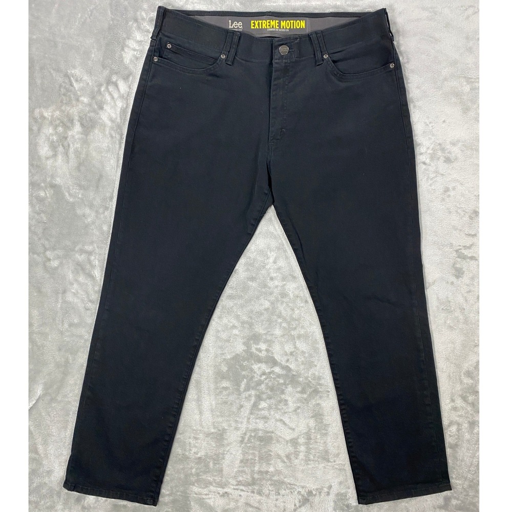 Lee Extreme Motion Straight Fit Tapered Leg Pants Men 38x30 Black Stretch Chino